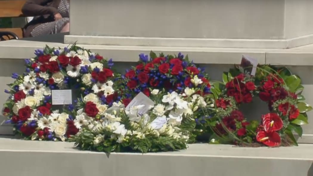 Flowers at the public service to mark five years since the Christchurch earthquake.