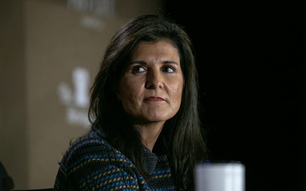 DES MOINES, IOWA - NOVEMBER 17: Republican presidential candidate former U.N. Ambassador Nikki Haley attends the Thanksgiving Family Forum at the downtown Marriott on November 17, 2023 in Des Moines, Iowa. The Christian faith based forum hosts three Republican Presidential candidates, Florida Governor Ron DeSantis, Vivek Ramaswamy, and Former US Ambassador Nikki Haley to speak on political issues.   Jim Vondruska/Getty Images/AFP (Photo by Jim Vondruska / GETTY IMAGES NORTH AMERICA / Getty Images via AFP)