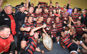 Canterbury celebrate winning the Ranfurly Shield. Southland Stags v Canterbury.