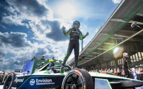 Nick Cassidy of Envision Racing celebrates first position.