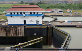 The Miraflores locks at the Panama Canal.
