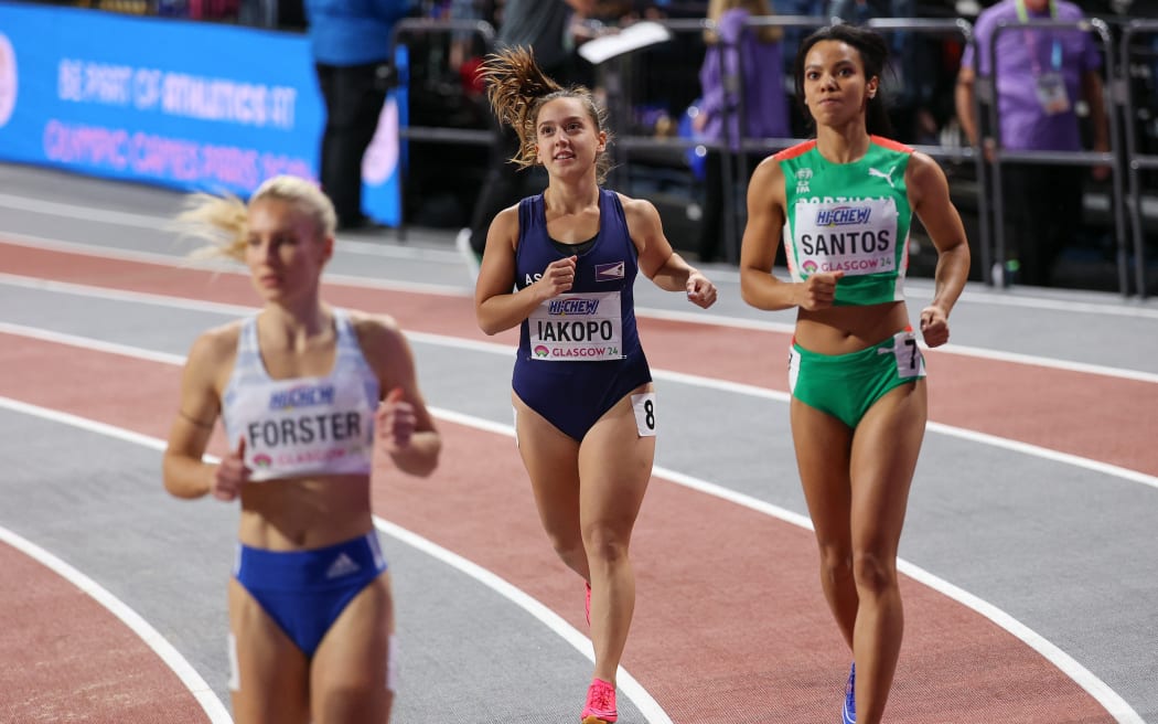 Filomenaleonisa Iakopo from American Samoa is becoming the first American Samoan in the competition's history to compete in the 60 meters at the 2024 World Athletics Championships in the Emirates Arena, Glasgow, on March 2, 2024. (Photo by MI News/NurPhoto) (Photo by MI News / NurPhoto / NurPhoto via AFP)