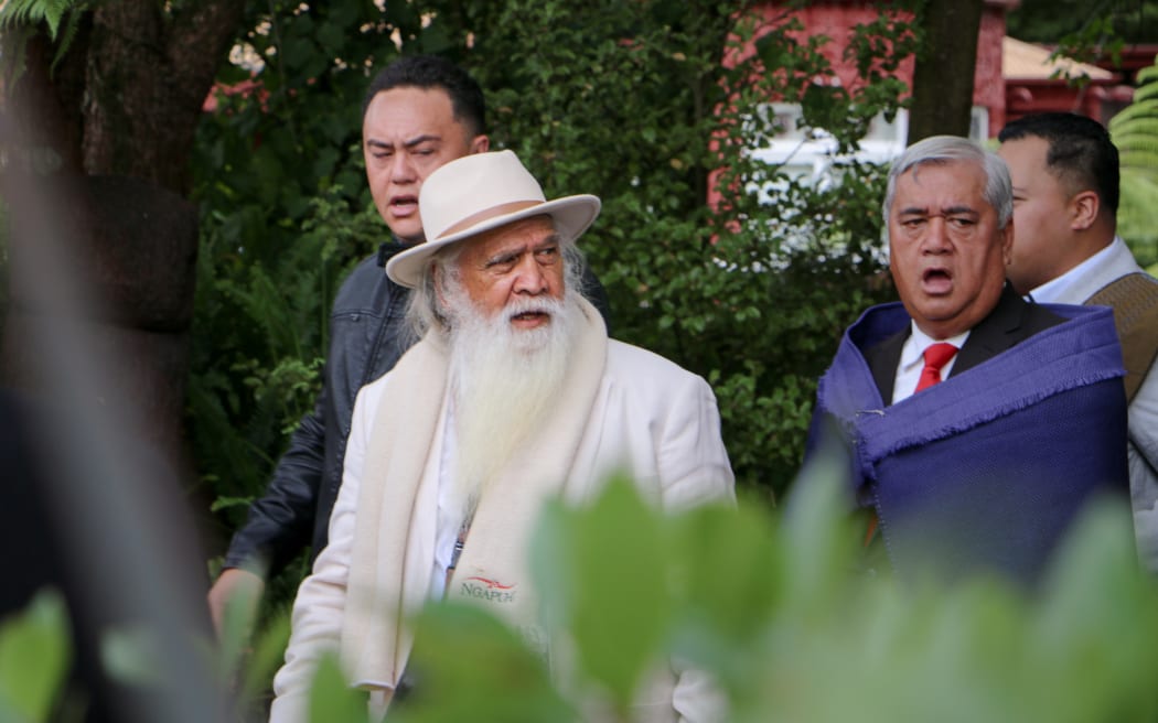 Ngāpuhi Rangatira Hone Sadler walks onto Tuurangawaewae marae