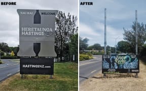 Flaxmere resident Mark Davis was appalled when he first laid eyes on the Hastings District Council Gateway sign in Flaxmere Ave. He rallied the community and now the sign has been removed.
