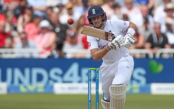 Joe Root of England batting 2nd Test between the New Zealand Blackcaps and England at Trent Bridge, 2022.