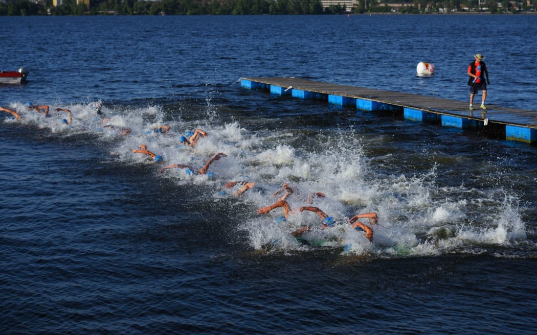 Stock image of triathlon swimming leg.