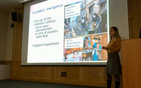 Dr Heather Battles giving a lecture on the 1916 polio epidemic in New Zealand at the University of Alaska Anchorage in 2018.