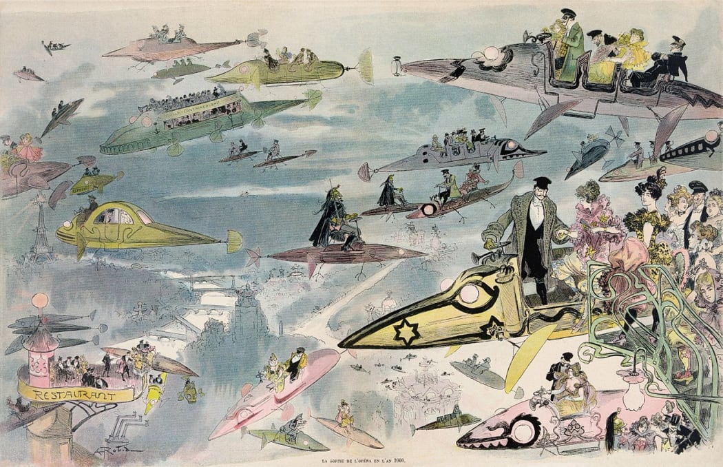 A Trip to The Opera in the year 2000 by Albert Robida (14 May 1848 – 11 October 1926), a French illustrator, etcher, lithographer, caricaturist, and novelist.), a French illustrator, etcher, lithographer, caricaturist, and novelist.