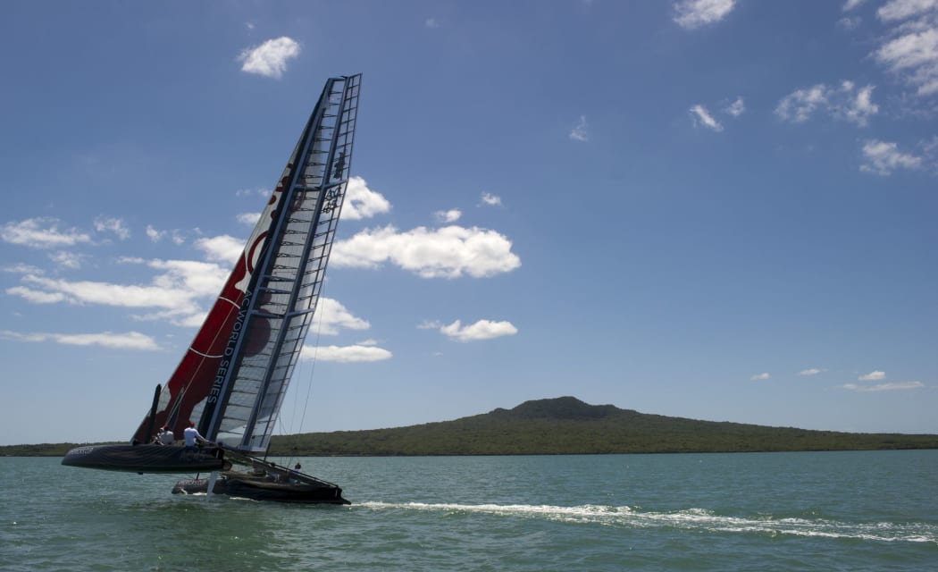 Oracle's AC45 out for a test sail in the Waitamata harbour in 2011.
