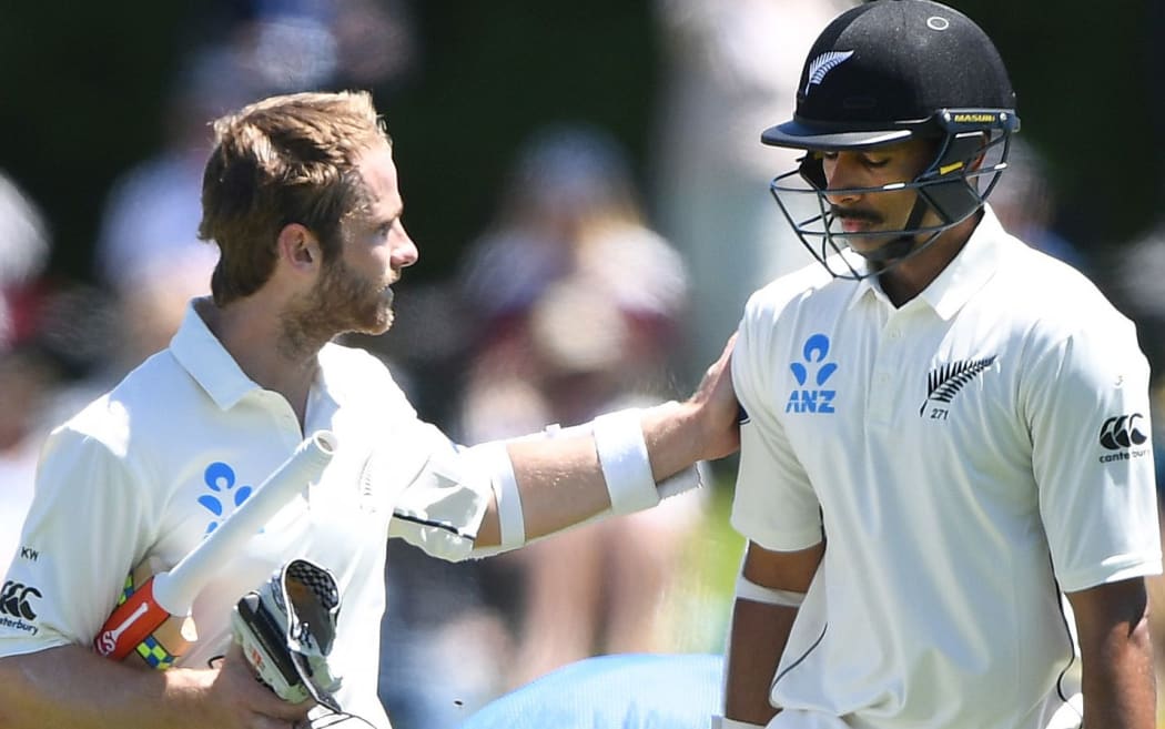 Kane Williamson and Jeet Raval head to lunch.