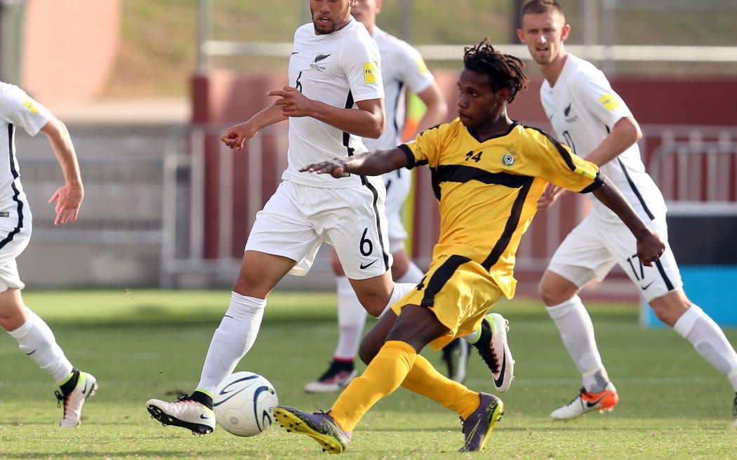 Vanuatu's Bong Kalo plays against New Zealand during the OFC Nations Cup.