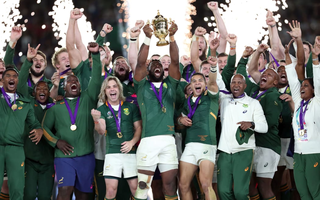 The Springboks celebrate winning the 2019 World Cup.