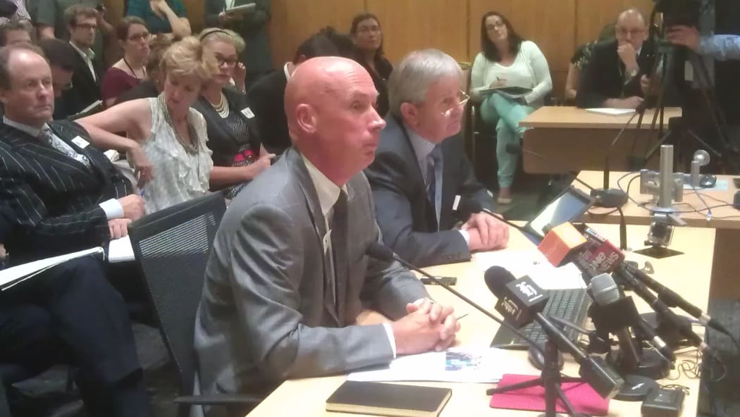 Don Elder and John Palmer appearing before Parliament's commerce select committee.