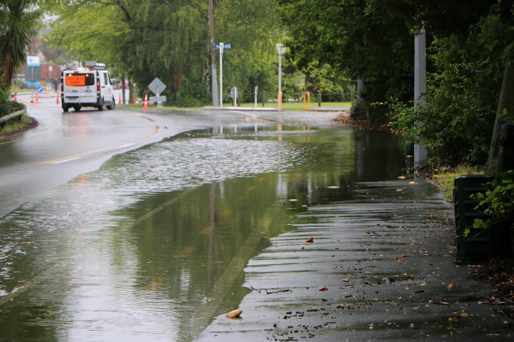 Flooding on Avonside Drive in Christchurch.