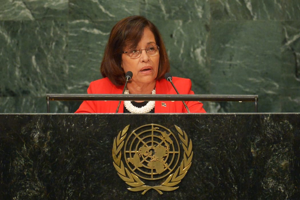 Hilda Heine, President of the Marshall Islands, addresses the 71st session of the United Nations General Assembly at the UN headquarters in New York on September 22, 2016.