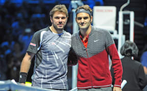 Swiss tennis players Stanislas Wawrinka and Roger Federer at the 2014 ATP World Tour Finals.