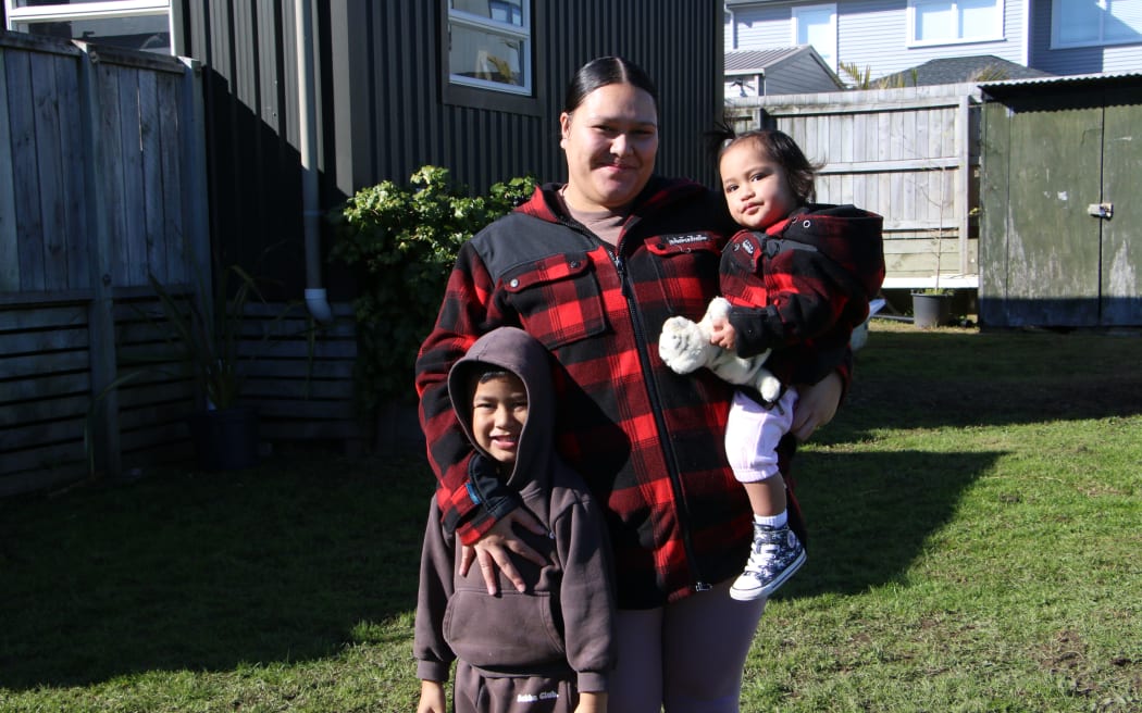 Krisharn Reremoana Thompson and her tamariki at the opening of Te Whare Piringa, a new iwi-led kaupapa Māori space offering dedicated support to mātua taiohi (young parents) and whānau.