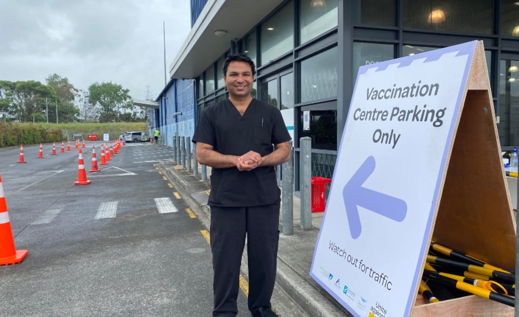 Whānau Ora Community Clinic's clinical director Dr Vanshdeep Tangri  outside his organisation's mass vaccination centre in Takanini.
