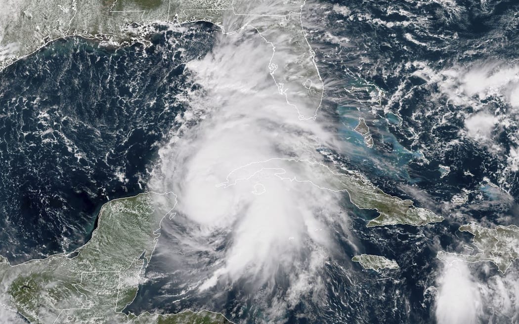 This NOAA/RAMMB satellite image taken on October 8, 2018 at 16:45 UTC shows Hurricane Michael off the US Gulf Coast.