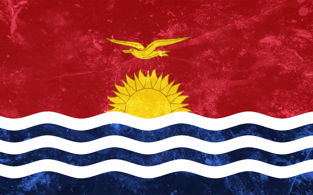 Horizontal Abstract Grunge Kiribati Flag on Transparent Grid. Vector Template