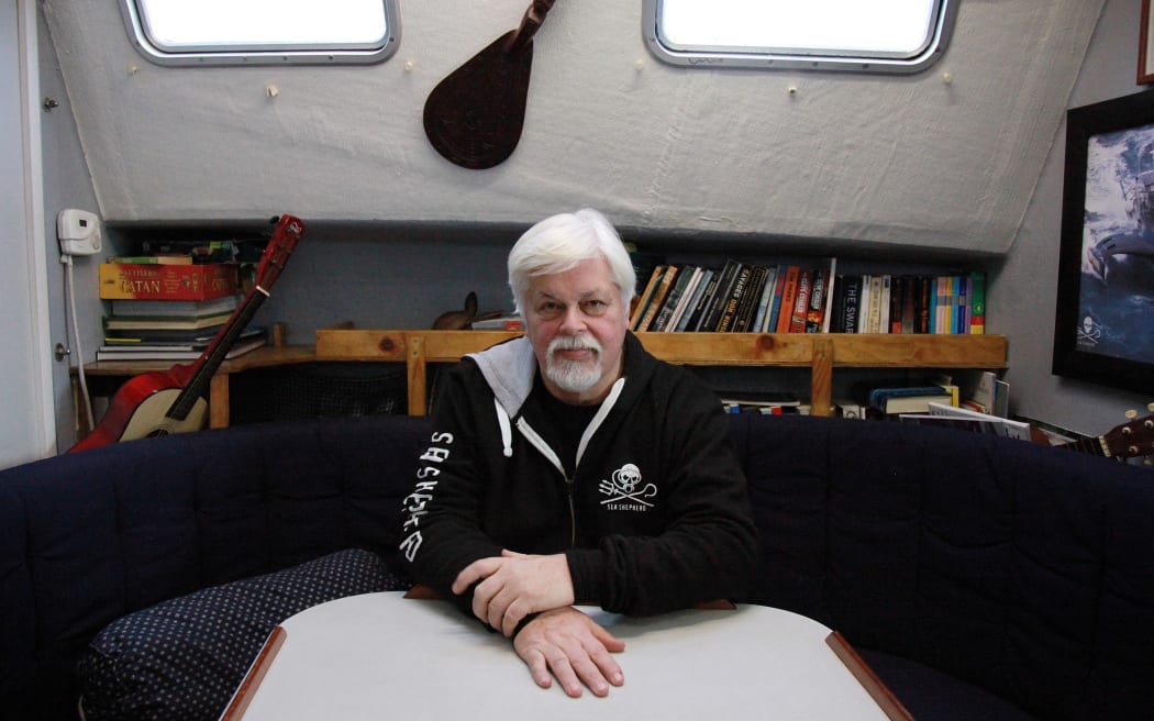 Sea Shepherd Conservation Society founder, Paul Watson of Canada, poses on board of the "Brigitte Bardot", a Sea Shepherd multihull moored in Paris, on January 15, 2015.