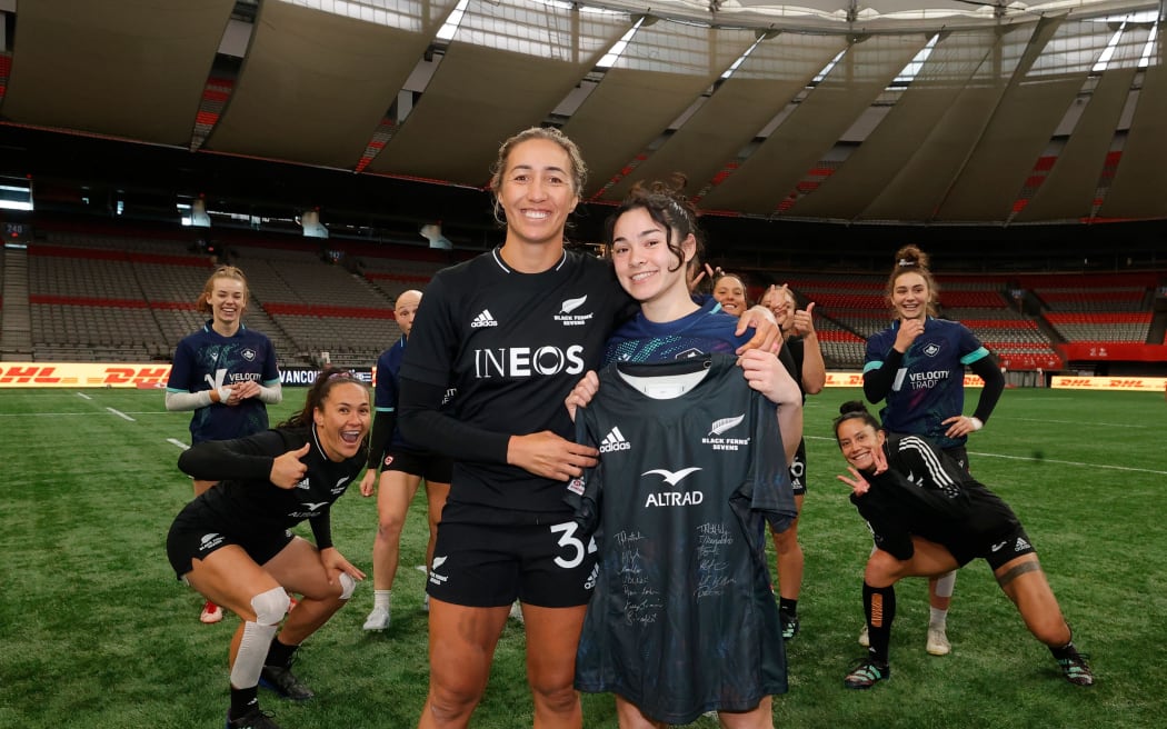 Sarah Hirini and the Black Ferns Sevens during a training session in Vancouver.