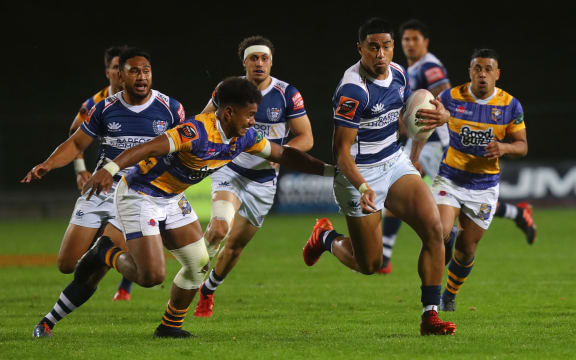 Auckland player Salesi Rayasi on the charge against Bay of Plenty during the Mitre 10 Cup match played at Rotorua International Stadium on Friday 2nd October 2020.