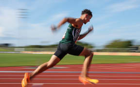 Lex Revell-Lewis competes in the Men 400m during the Sir Graeme Douglas International Athletics Meet.