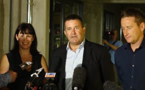 Ingrid Squire, Jonathan Krebs and Tim McKinnel gather at the Auckland press conference.