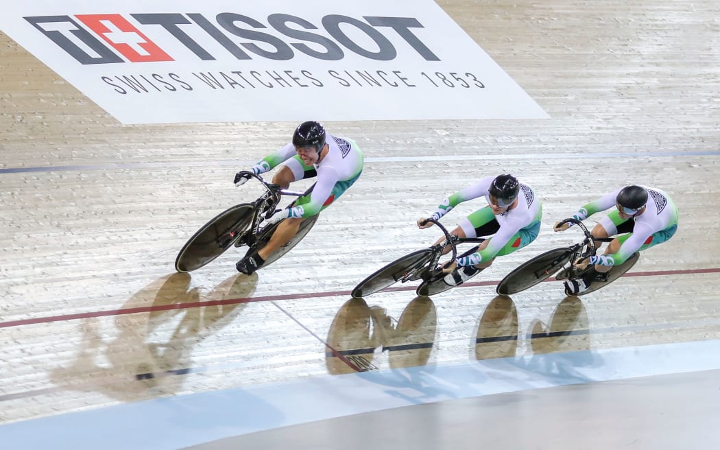 New Zealand mens sprint trade team, Bradly Knipe, Zac Williams and Sam Dakin, 2019.