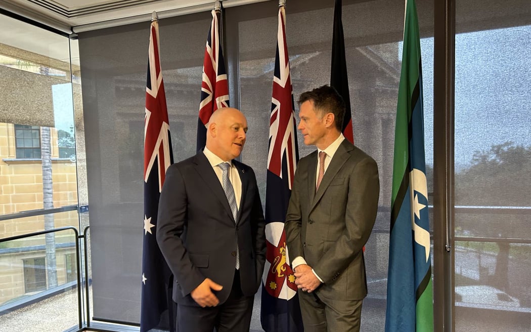 Prime Minister Christopher Luxon with NSW Premier Christopher Minns in Sydney during the first stop of his Australian on 15 August 2024.