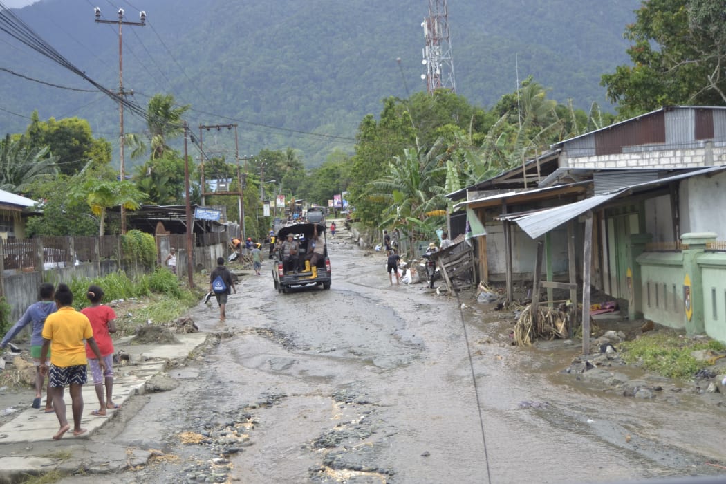 Indonesia, Papua province, Sentai, photos from 18 March 2019. On 16 March 2019, following extremely heavy rain that lasted seven hours, landslides and a flash flood struck the Indonesian province of Papua. Images show debris and damage as flood waters recede.