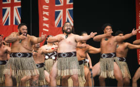 Te Kapa Haka o Ngāti Whakaue at 2025 Te Matatini Festival at Pukekura/Bowl of Brooklands in New Plymouth.