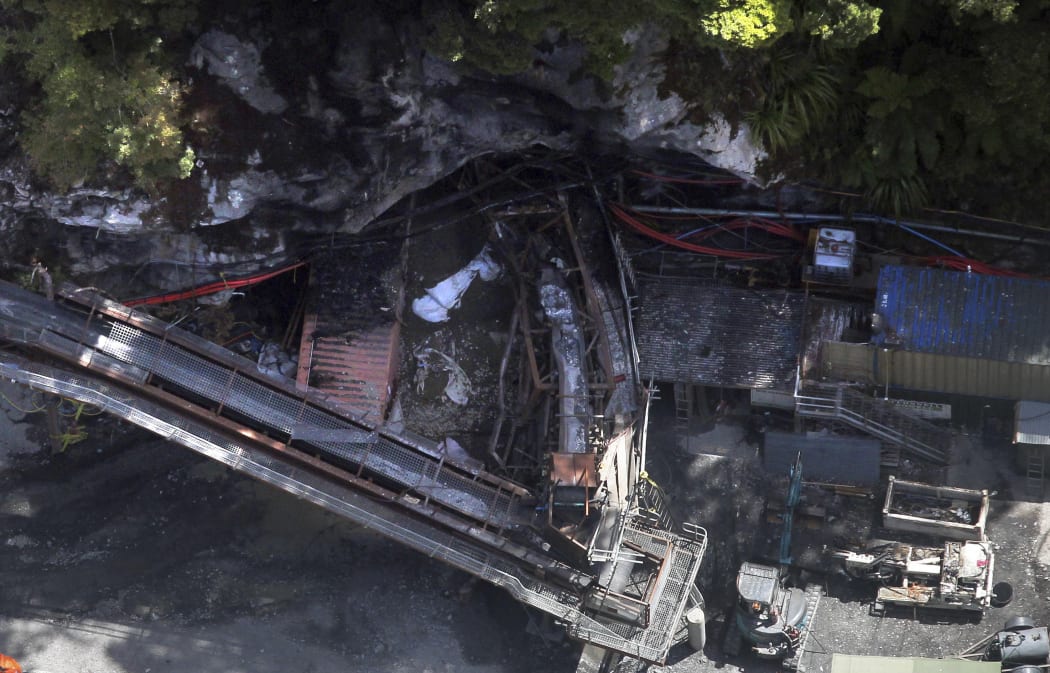 The damaged access portal of the Pike River coal mine in November 2010.