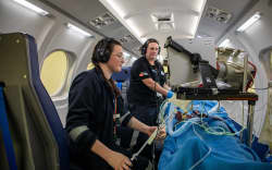 Sarah Rodgers and Kathy Hughes in the Wellington Hospital flight simulator