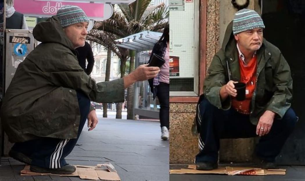 David Steemson begging in Auckland