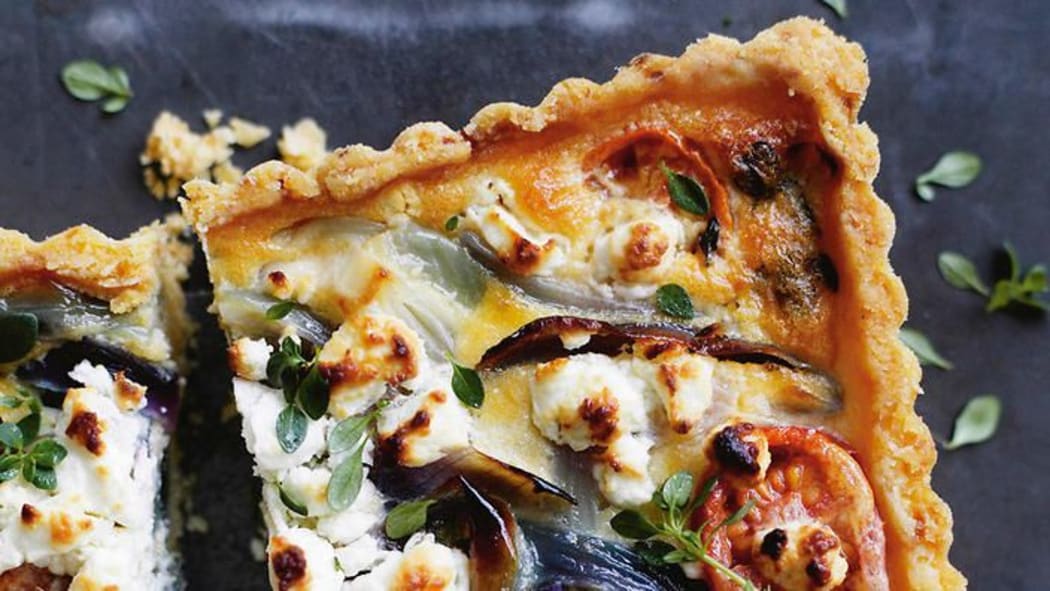 Tomato, onion and goats cheese tart