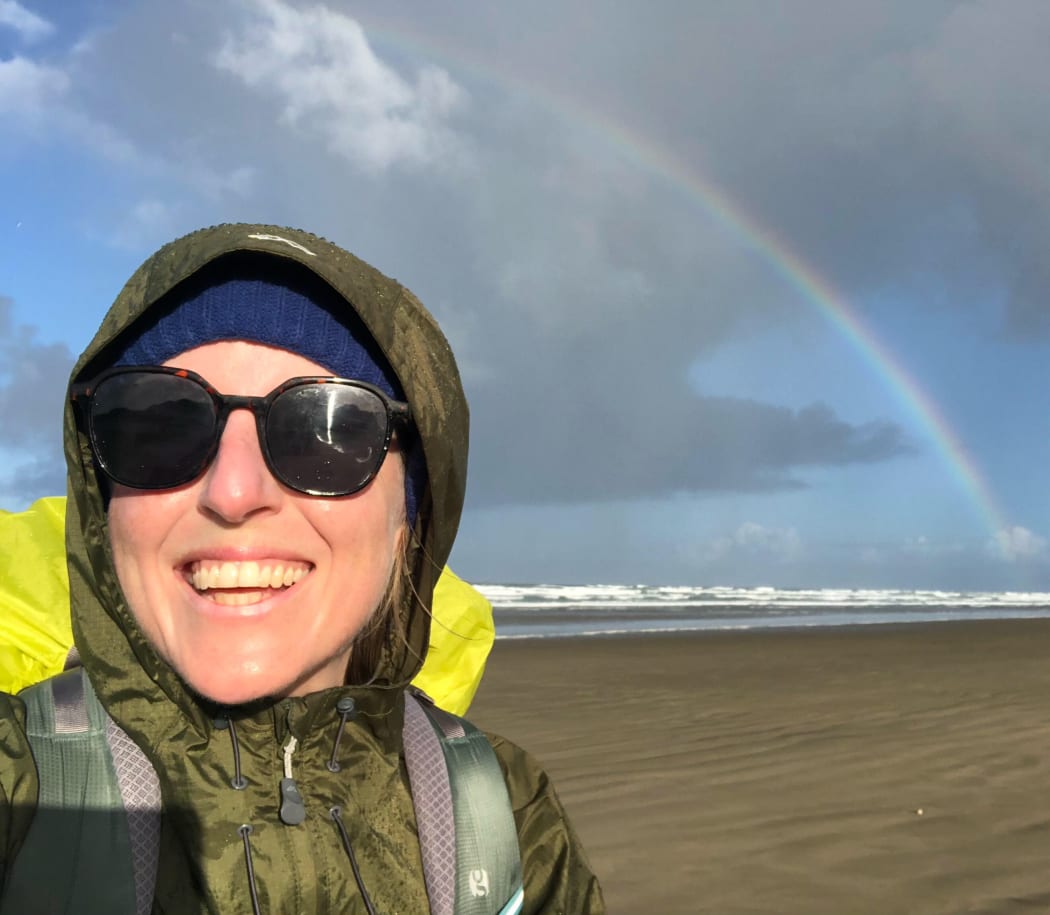 Claire Nelson during the 90 Mile Beach leg of Te Araroa Trail.