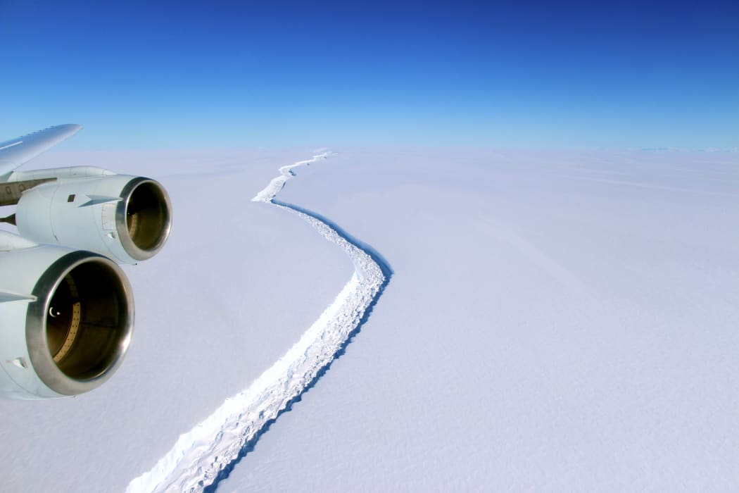 A photo taken on November 10, 2016 shows a giant crack across Antarctica's Larsen C ice shelf.