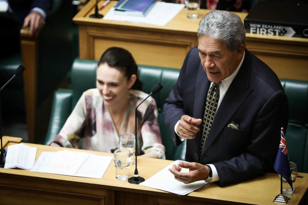 Deputy Prime Minister Winston Peters points the finger straight back at the Opposition during the debate on the Prime Minsiter's Statement.
