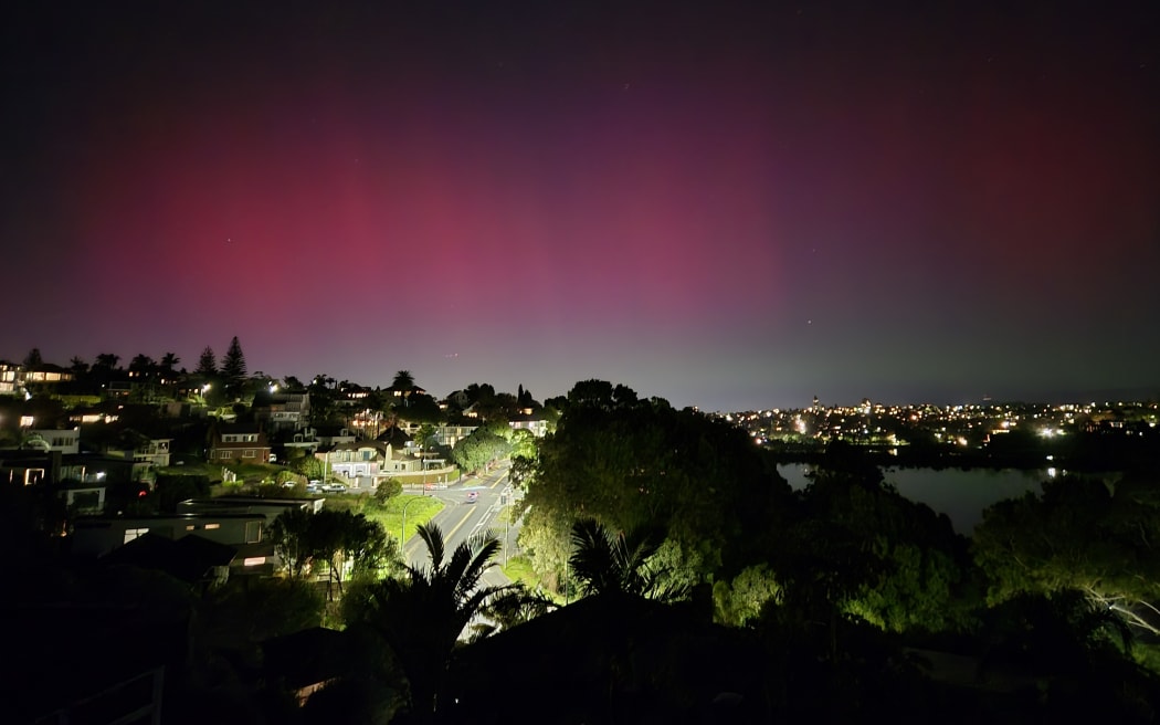 Aurora over Ōrākei, Auckland on 11 May, 2024.