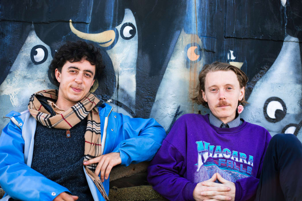 Residents of the boat Simon Van Der Zeyden (left) and Dylan Pyle.