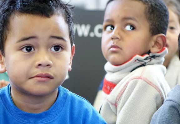 Children at Mt Roskill Kindergarten, where Child Poverty Action Group made the call for cross-party cooperation.