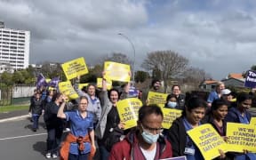 Nurses March away from Waikato Hospital during a stop-work meeting over recruitment and workload pressure on Friday.