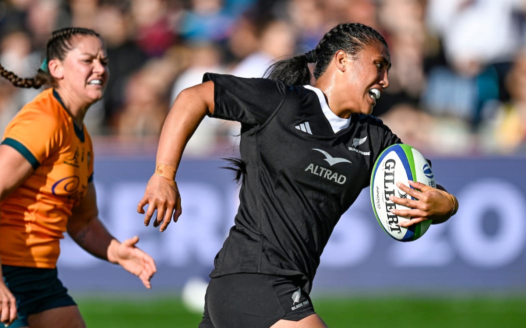 Liana Mikaele-Tu'u of Black Ferns during the match against Australia Walloroos, Pacific Four Series and Laurie O’Reily Cup match at North Harbour Stadium, on 25 May, 2024.
