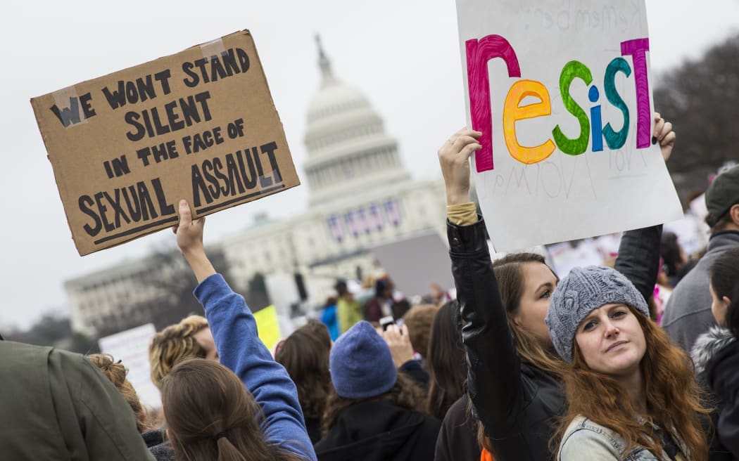 Protesters attend the Women's March to protest President Donald Trump in Washington, USA on January 21, 2017.
