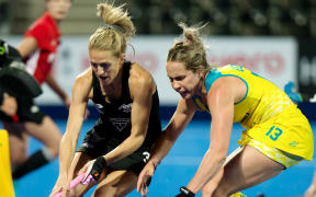 Blacks Sticks captain Stacey Michelsen and Australian Edwina Bone