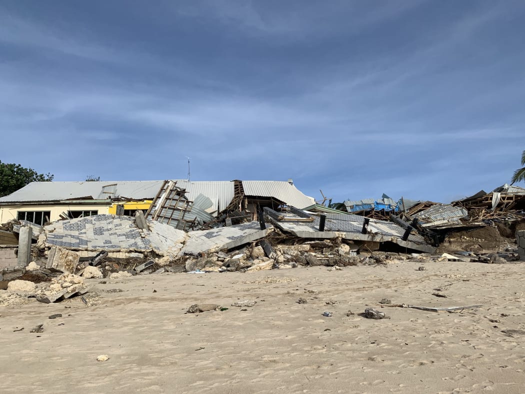 Destruction caused in Tonga by combination of Cyclone Harold and a king tide.