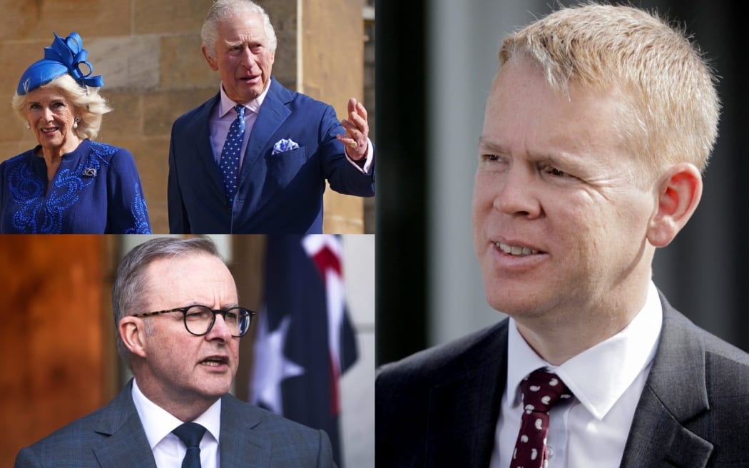 King Charles and Queen Consort Camilla, Anthony Albanese and Chris Hipkins.