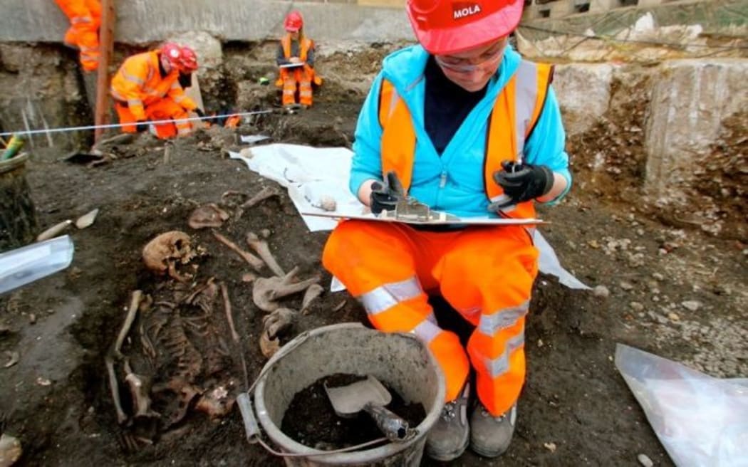 Archaeologists have excavated skeletons underneath Liverpool Street Station in London.